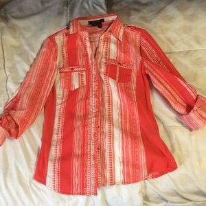Red and white button up